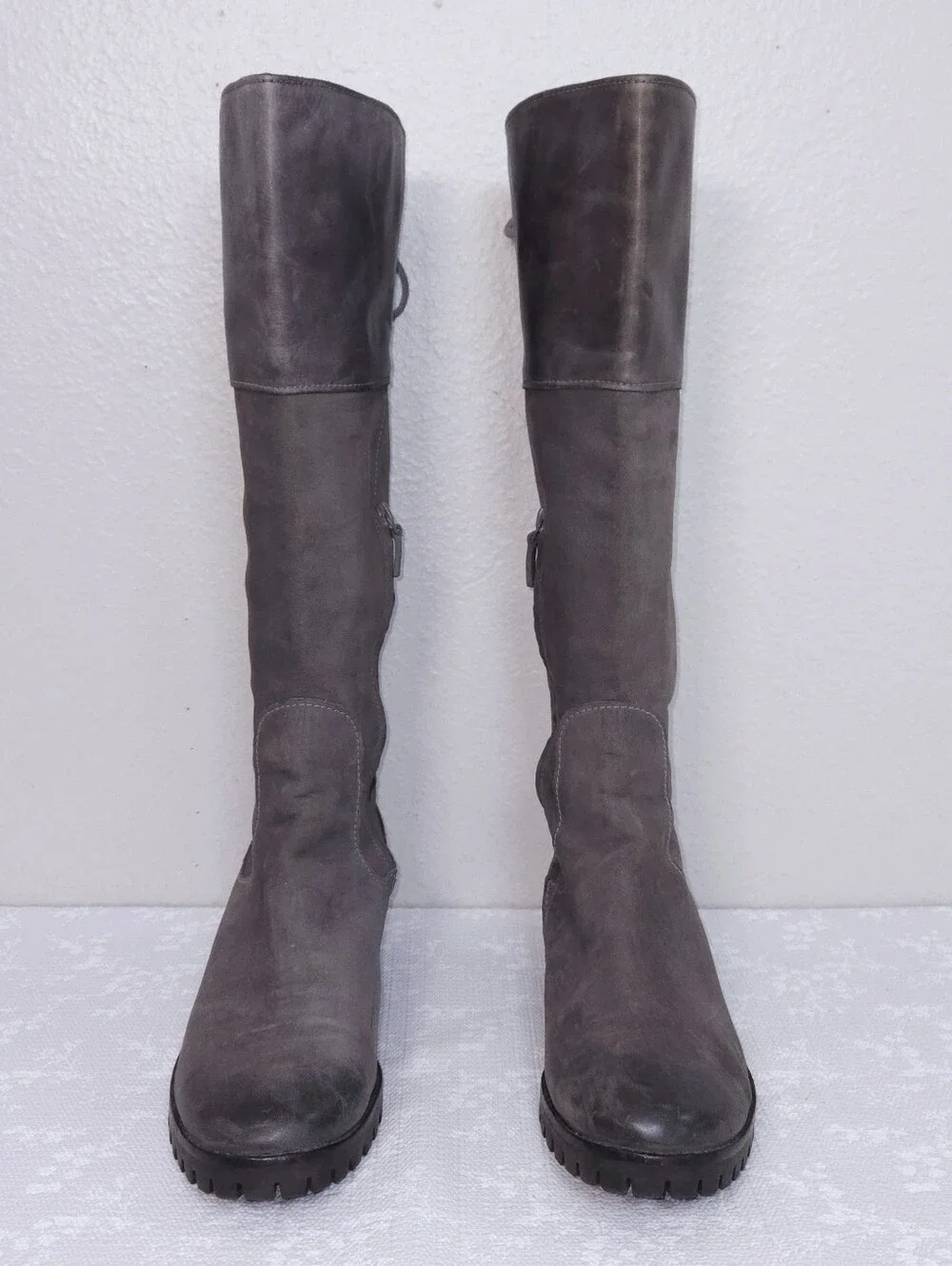 COLE HAAN Air Kensington Riding Boots US 9.5 Nubuck Leather Lace-Up Calf Tall